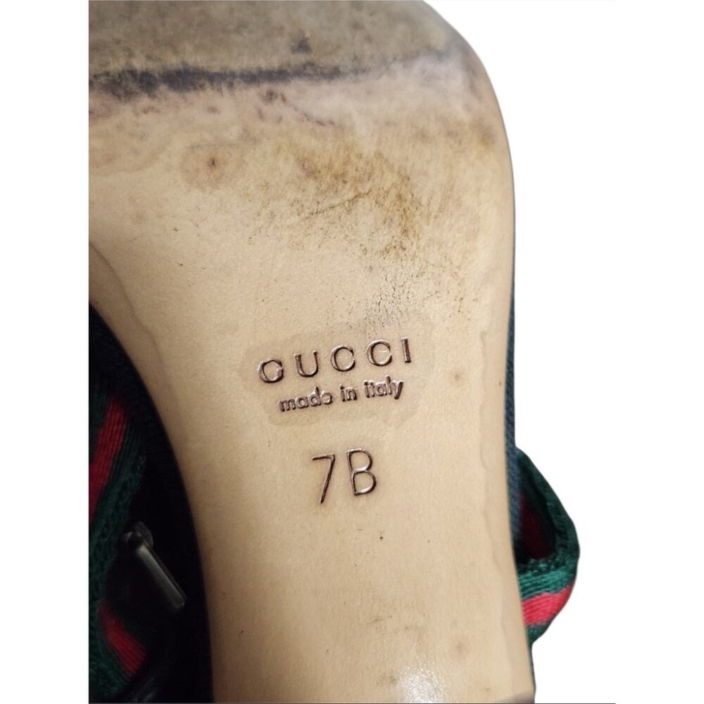 Gucci GG Logo Red Green Web Stripe Ankle Strap Heels Italy Women’s 7B - Picture 7 of 9